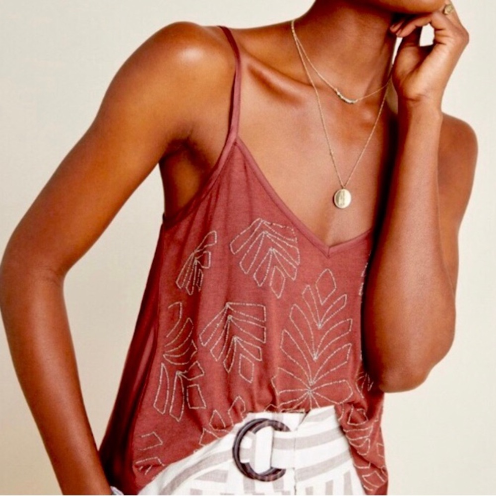 Anthropologie Alison rust colored tank with beads size S EUC
